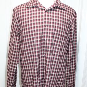 John Varvatos Shirt Red Shadow Plaid Cotton MINT L